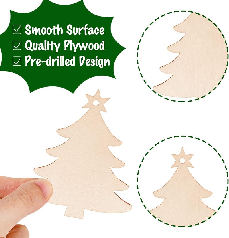 Max Fun 100PCS DIY Wooden Christmas Ornaments Unfinished Predrilled Wood Circles for Crafts Centerpieces Holiday Hanging Decorations in 10 Shapes - Image 2