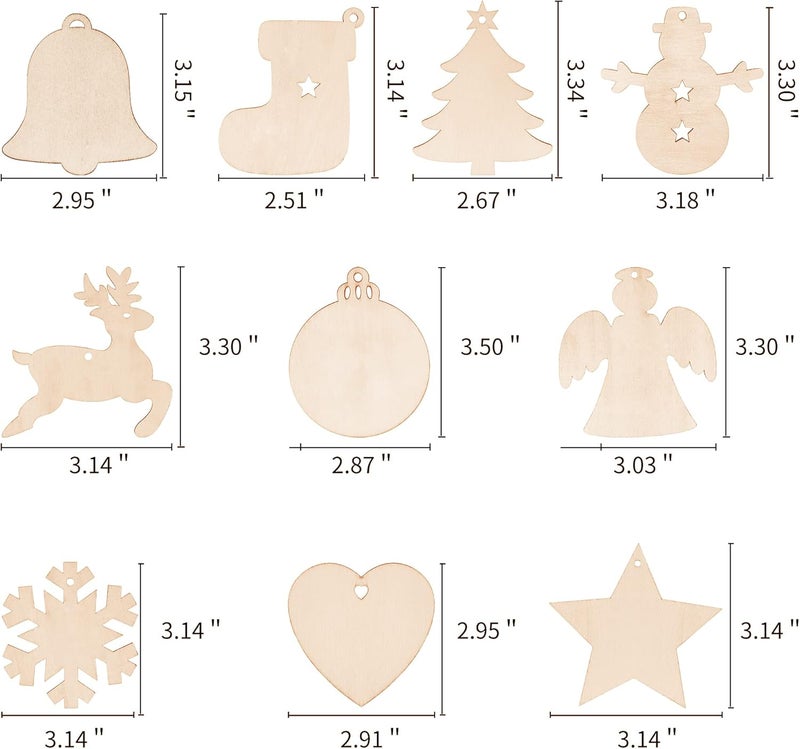 Max Fun 100PCS DIY Wooden Christmas Ornaments Unfinished Predrilled Wood Circles for Crafts Centerpieces Holiday Hanging Decorations in 10 Shapes - Image 3