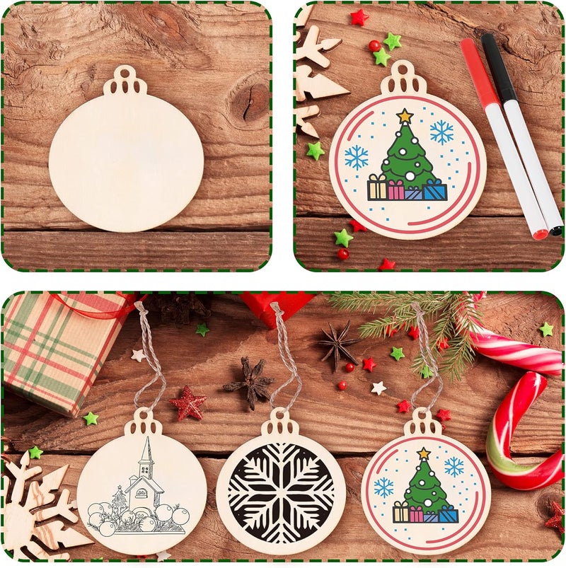 Max Fun 100PCS DIY Wooden Christmas Ornaments Unfinished Predrilled Wood Circles for Crafts Centerpieces Holiday Hanging Decorations in 10 Shapes - Image 4