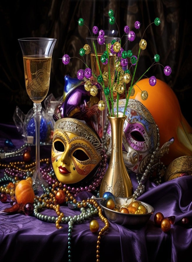 Watayo 4 Pcs Mardi Gras Ball Centerpiece Stems- 15" Mardi Gras Artificial Glitter Berry Stems Ornaments- Shiny Purple Gold Green Berry Branches Twigs Picks Sprays for Carnival Party Home Decoration - Image 5