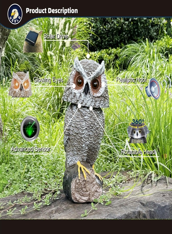 Ugold Solar Powered Garden Owl with Motion Detection, Rotating Head, Realistic Hoots and Silent Mode, Garden Sculpture, Plastic Owl Decoration for Home, Garden, Patio and Lawn - Image 2
