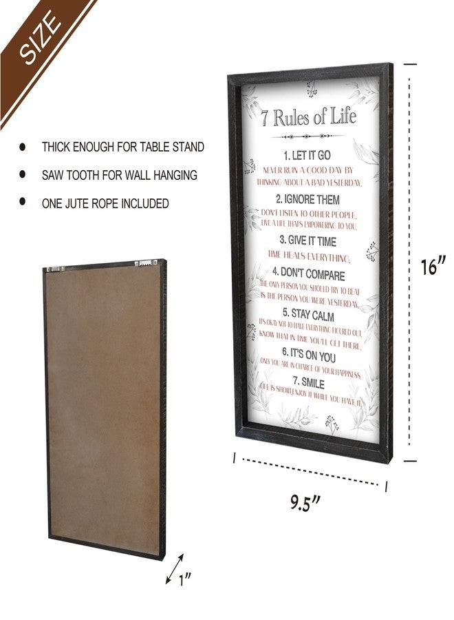 EXQUIDECA Positive 7 Rules of Life Wall Decor Sign - Affirmation Inspirational Life Attitude Plaque Solid Wood 16x9.5 Inches Vertical- Farmhouse Motivational Framed Signs for Living Room,Bedroom Hanging - Image 4
