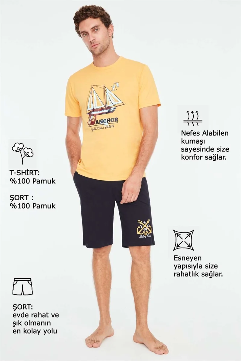 مود كولكشن - Men's Yellow T-Shirt Shorts Set
