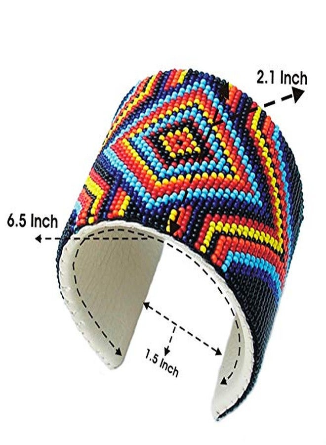 BeadsCorner Seed Beads Beaded Hard Cuff Bracelet (Multi Color Diamond) - Image 2