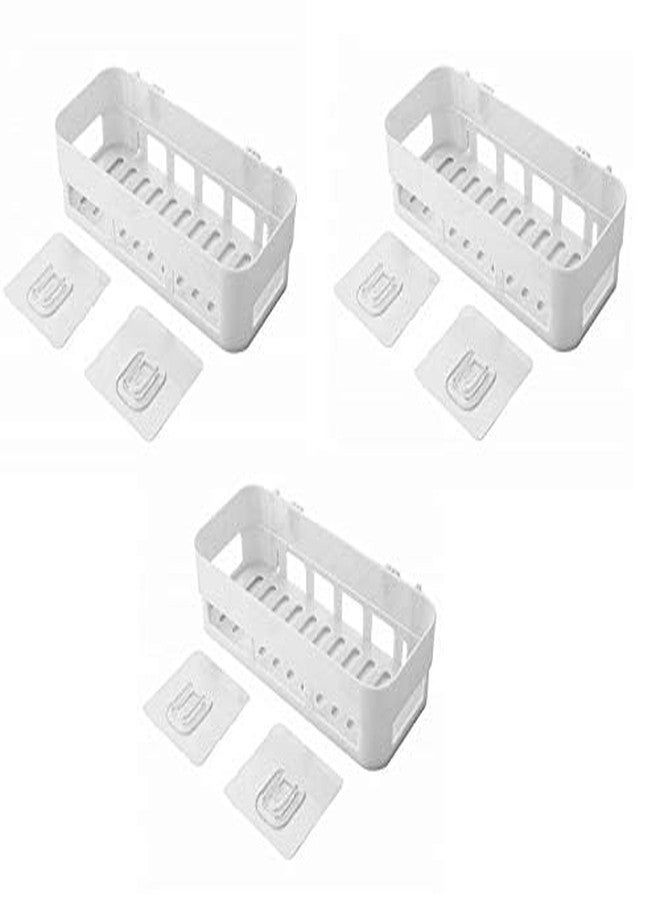 RETSPHIX Kitchen/Bathroom Shelf, Wall Holder Storage Rack Bathroom Organizer Rack Storage Box Strong Adhesive Sticker Shower Rack Shelf (3) - Image 1