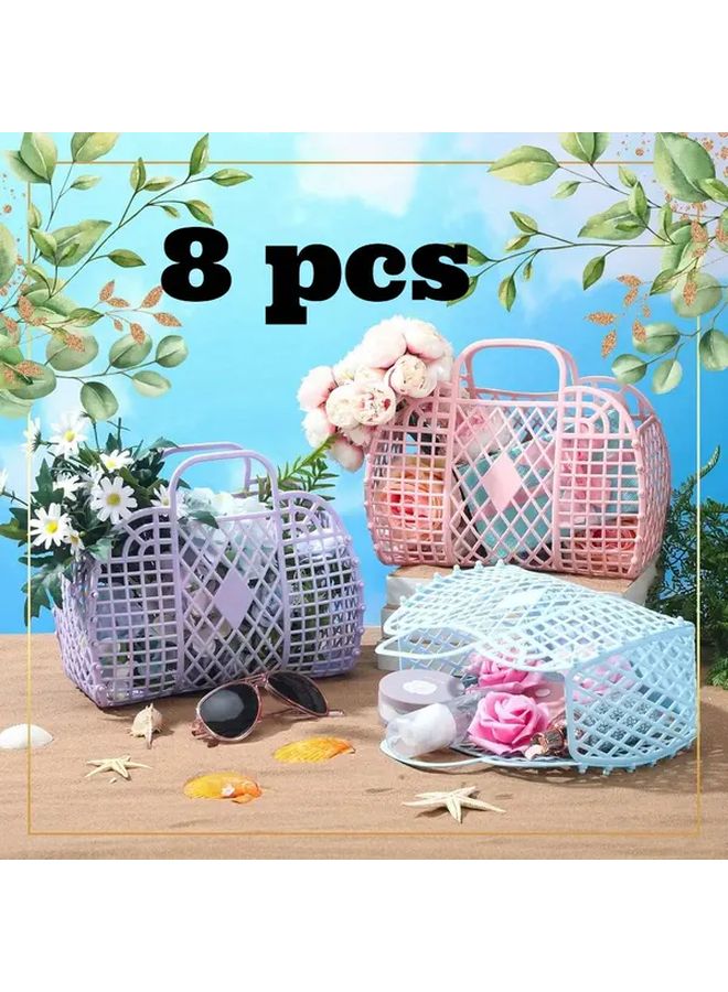 8pcs Colorful Easter Baskets Durable Plastic Tote Bags with Handles for Egg Hunting Spring Party Favors - Image 1