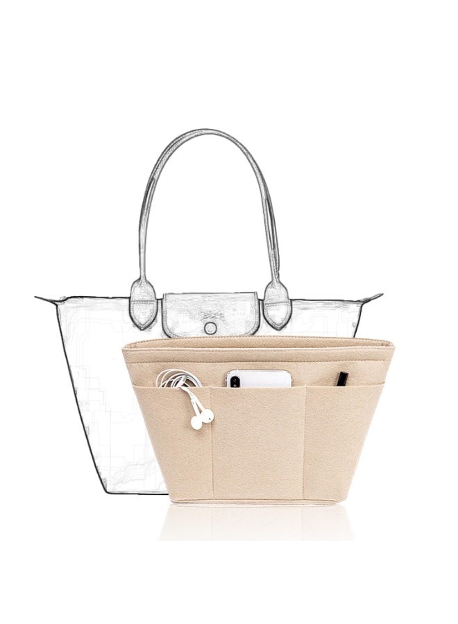 Felt Tote Bag Organizer Insert 12 Pockets Purse Handbag Organizer Beige Medium - Image 1