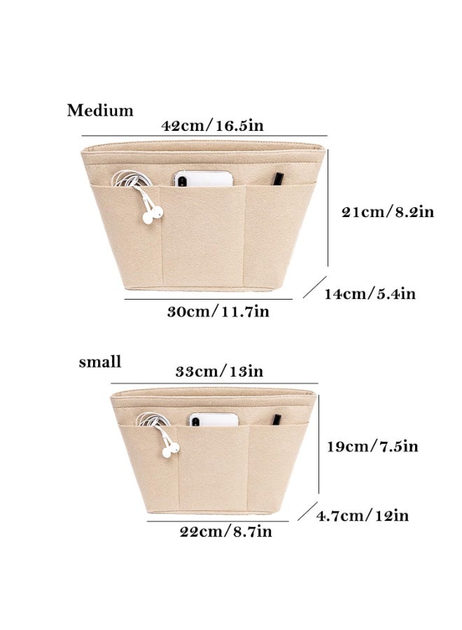 Felt Tote Bag Organizer Insert 12 Pockets Purse Handbag Organizer Beige Medium - Image 2