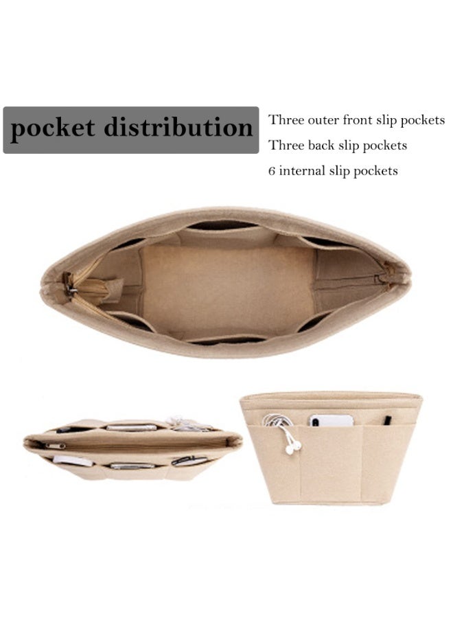 Felt Tote Bag Organizer Insert 12 Pockets Purse Handbag Organizer Beige Medium - Image 5