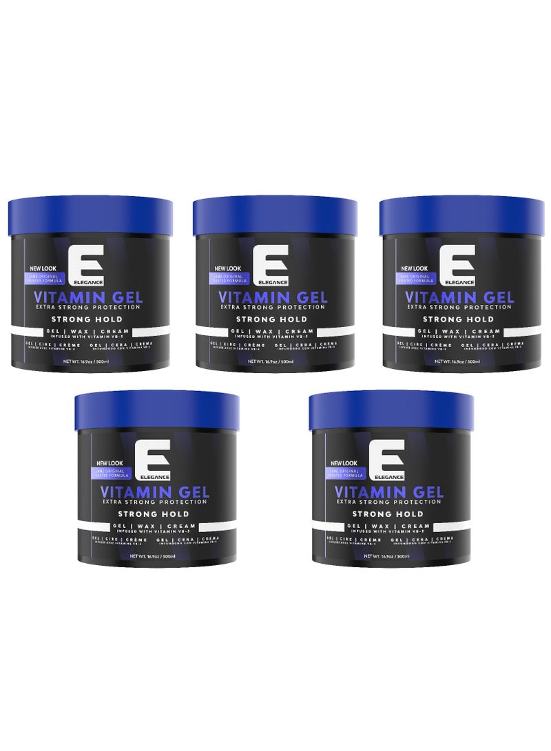 Elegance-E Series Vitamin Gel – Blue – 500ml – Pack of 5 | Strong Hold, Pro-VB-5 Enriched, Flake-Free Shine & Volume - Image 1
