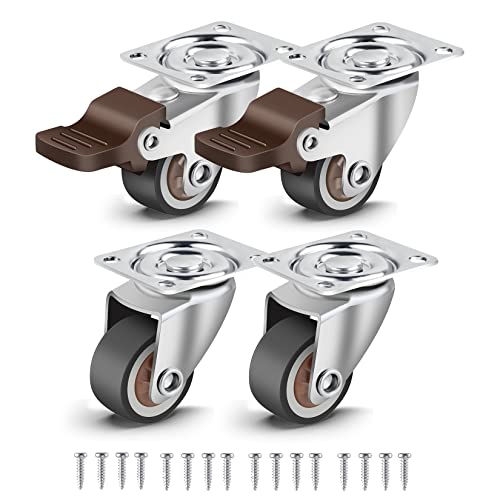 Nefish implemental Nefish 4 Pack 1" Small Caster Wheels For Furniture Low Profile Soft Rubber Casters Swivel Plate Castors Rolling Smooth, Load Capacity 100 Lbs For Set Of 4 (2 With Brake And 2 Without) - Image 1