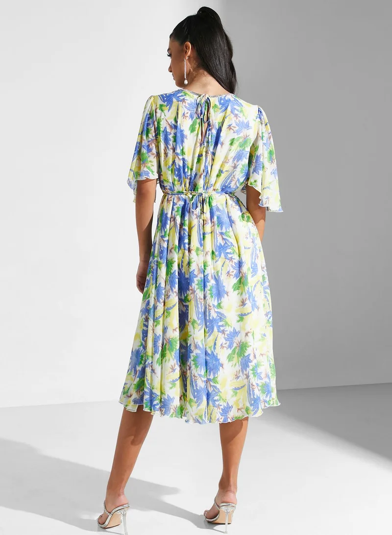 Golden Apple Floral Print Midi Dress