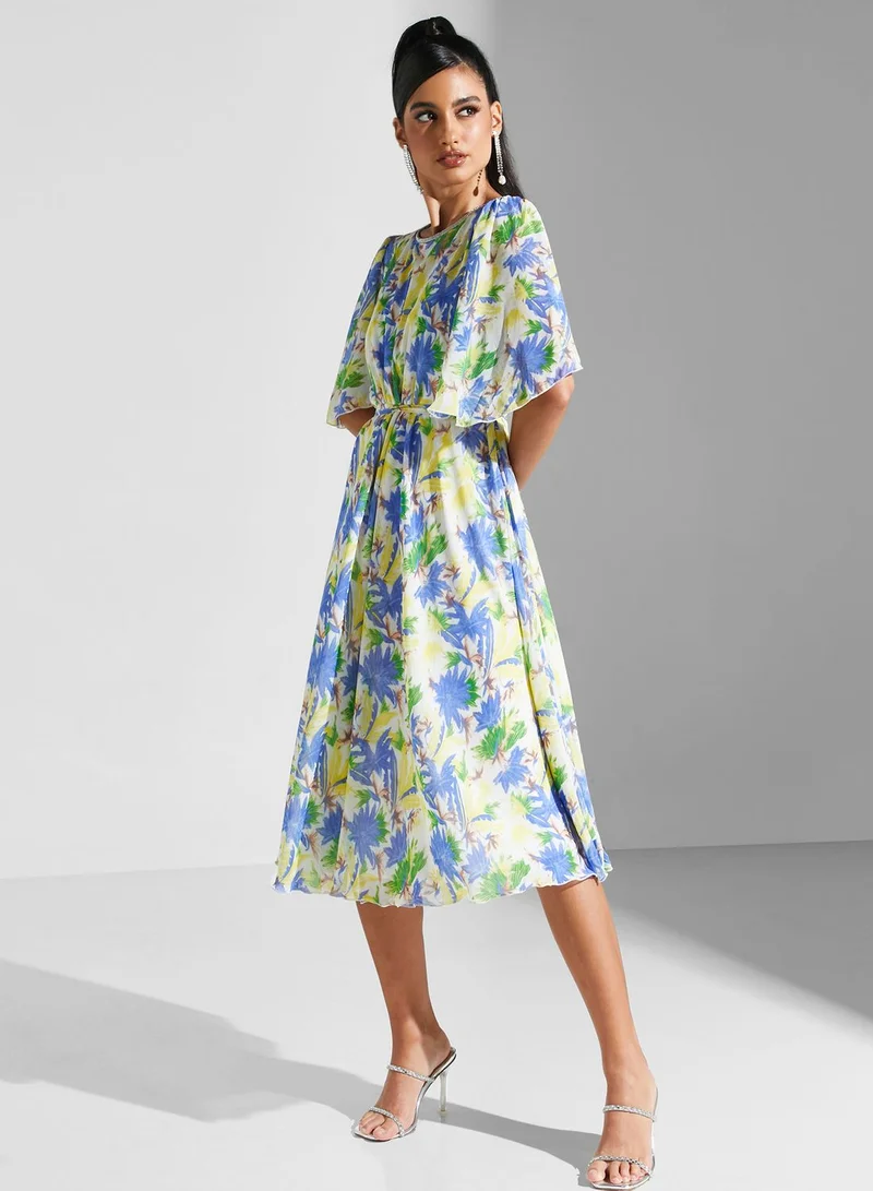 Golden Apple Floral Print Midi Dress