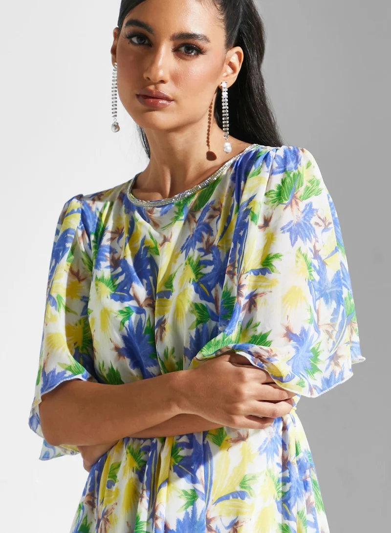 Golden Apple Floral Print Midi Dress