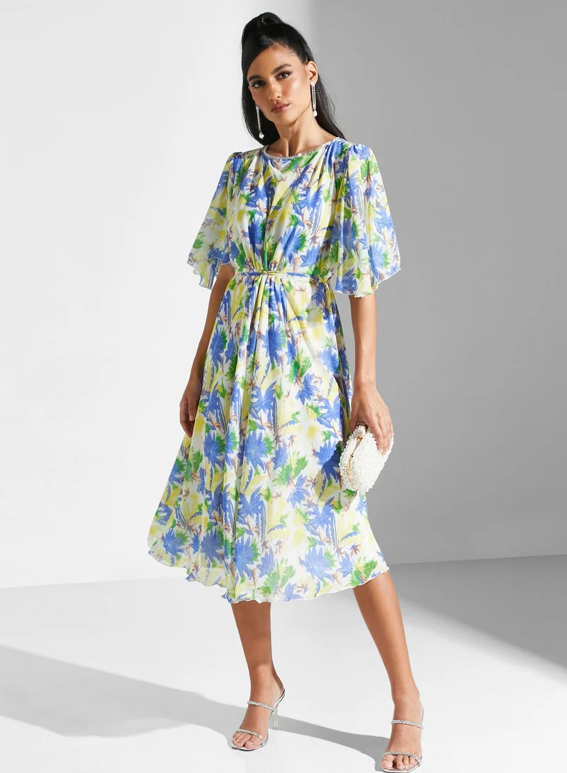 Golden Apple Floral Print Midi Dress