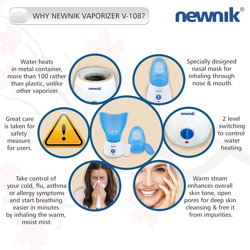 Newnik جهاز بخار الوجه نيو نيك V108 لجهاز بخار الوجه لنزلات البرد والسعال مع ضمان لمدة سنة - Image 3