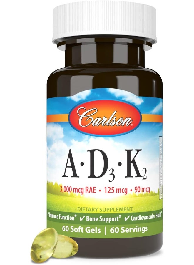 Carlson - Vitamins A, D3, K2, 3000 Mcg Rae Vitamin A, 125 Mcg Vitamin D3, 90 Mcg Vitamin K2 As Mk-7, Bone Building, Calcium Utilization, 60 Soft Gels - Image 5