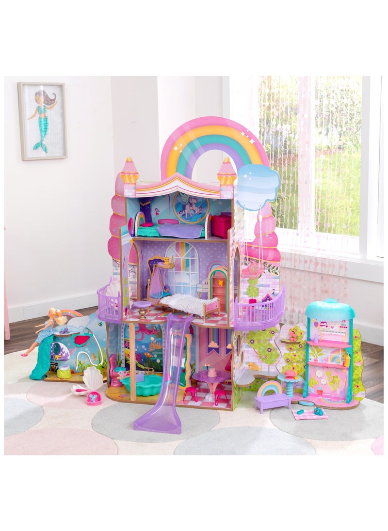 KidKraft KidKraft Rainbow Dreamers Unicorn Mermaid Dollhouse + Kidkraft All Time Play Kitchen With 38 pcs Accessories  - Image 1
