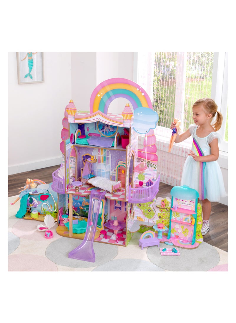 KidKraft KidKraft Rainbow Dreamers Unicorn Mermaid Dollhouse + Kidkraft All Time Play Kitchen With 38 pcs Accessories  - Image 2