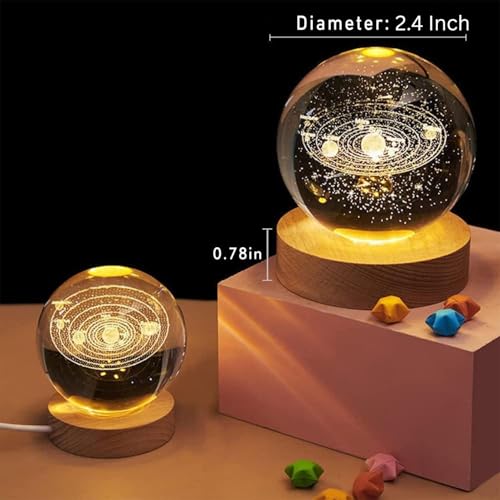 Desidiya Universe Crystal Ball Night Light,2.4 Inch Glass Ball Night LED Lamp with Woodern Base,Decorations Gifts for Men,Women,Kids,Boys,Girls,Teens - Image 4