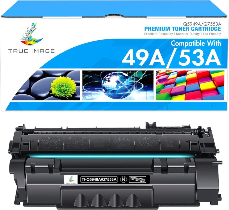 TRUE IMAGE خرطوشة حبر متوافقة بديلة لـ HP 49A Q5949A 53A Q7553A 49X Q5949X تستخدم مع 1320 1320n 3390 1160 1320tn 1320nw 3392 P2015 P2015dn حبر طابعة (أسود، عبوة واحدة) - Image 1