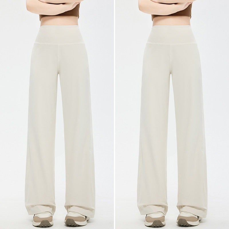 Qi Ta Women's High-Waisted Wide-Leg Yoga Pants with Pockets - Slimming Straight Leg Trousers for Running, Training & Fitness - Image 1