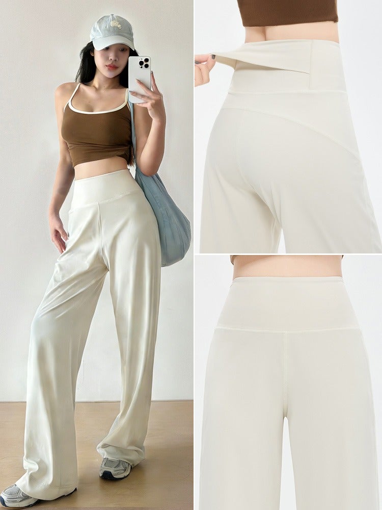 Qi Ta Women's High-Waisted Wide-Leg Yoga Pants with Pockets - Slimming Straight Leg Trousers for Running, Training & Fitness - Image 3