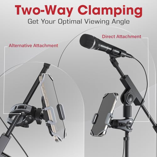 Crescendo CR-30 SlimClip Mic Stand Phone Holder, iPhone Clamp Mount, Pole Phone Mount, Microphone, Music or Drum Stand, Mic/Phone Clip - for iPhone, Samsung Galaxy, Pixel, Any Smartphone (Grey) - Image 3