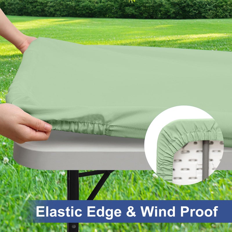homing 2 Pack Rectangle Table Cloth  Elastic Fitted Fabric Tablecloth Fits for 8 Foot Folding Tables  Washable Table Cover for Picnic  Camping  Indoor & Outdoor (Green  30 "" x 96 "") - Image 3