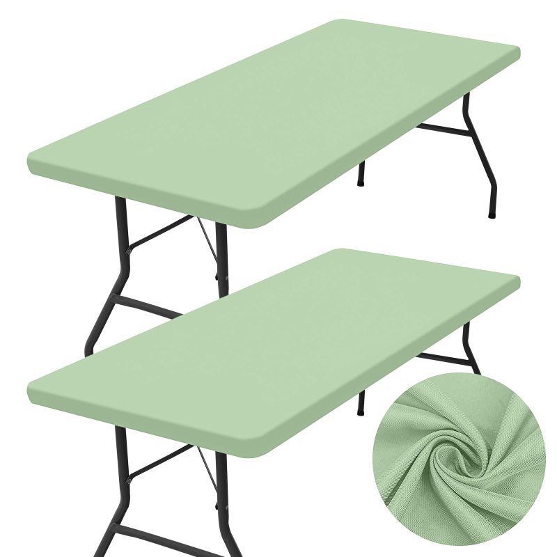 homing 2 Pack Rectangle Table Cloth  Elastic Fitted Fabric Tablecloth Fits for 8 Foot Folding Tables  Washable Table Cover for Picnic  Camping  Indoor & Outdoor (Green  30 "" x 96 "") - Image 1