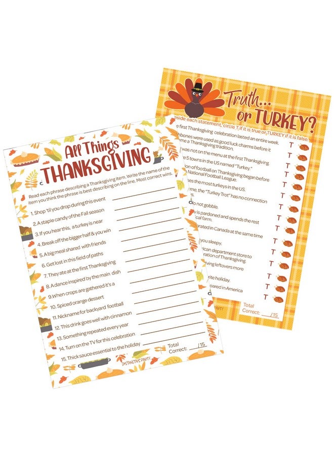 DISTINCTIVS DISTINCTIVS Thanksgiving Party Games, All Things Thanksgiving and Truth or Turkey (2 Game Bundle) - 25 Dual Sided Cards, Friendsgiving Party Games, Thanksgiving Family Games  - Image 1