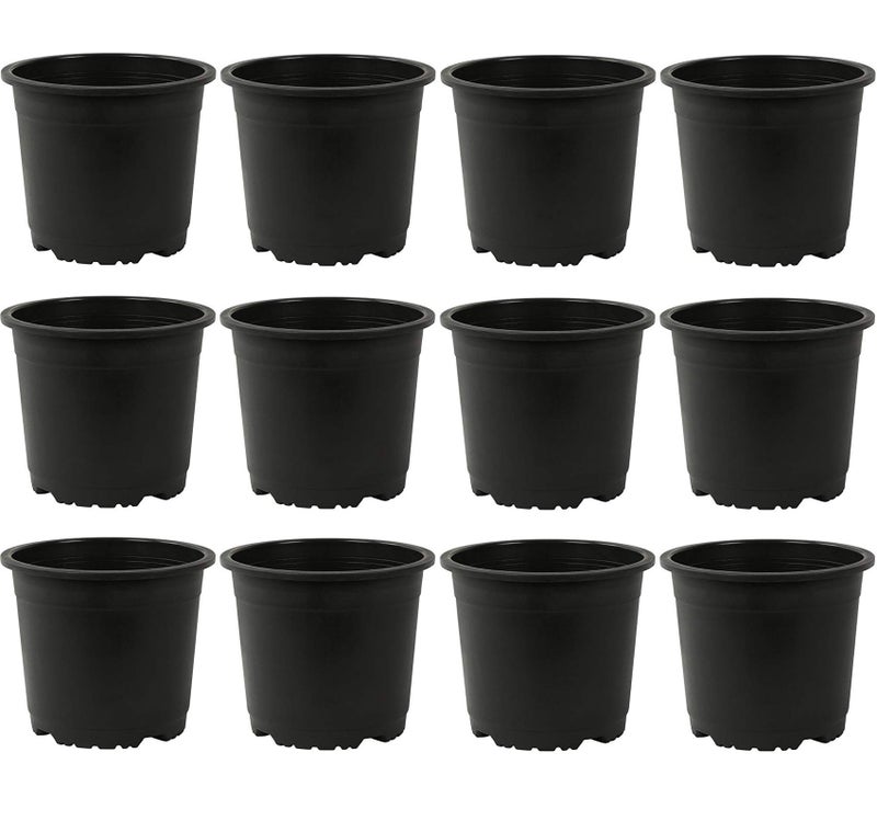 CAPPL 8 Inch Round Plastic Pots (Black, 12) - Image 1