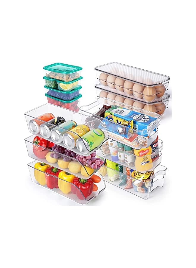 IAF Refrigerator Organizer Bins Set of 13, Clear Stackable Fridge Organisers Boxes, BPA Free Freezer Storage Container with Handle for Kitchen Cabinet, Pantry, Countertops - Image 2