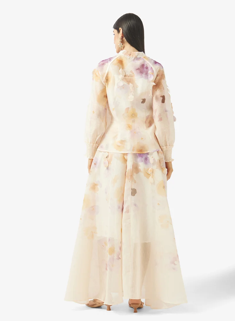 خزانة طقم بلوزة وتنورة بطبعة زهور