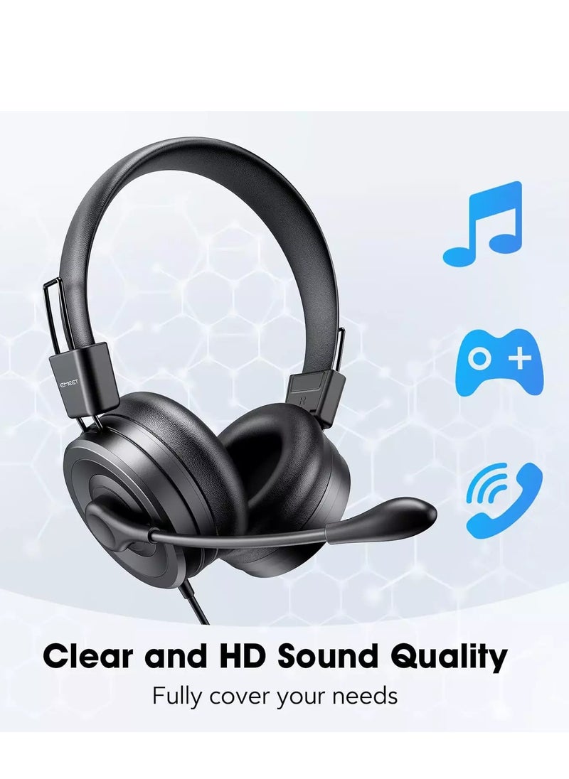 eMeet - HS20 USB Computer Headset with Microphone , Wired Office Headphones with 360° Omni-Directional Mic, USB/3.5mm Jack, in-Line Control, Mute Button, USB Headset for Skype/Call Center/PC/Phones Tablet - Image 1
