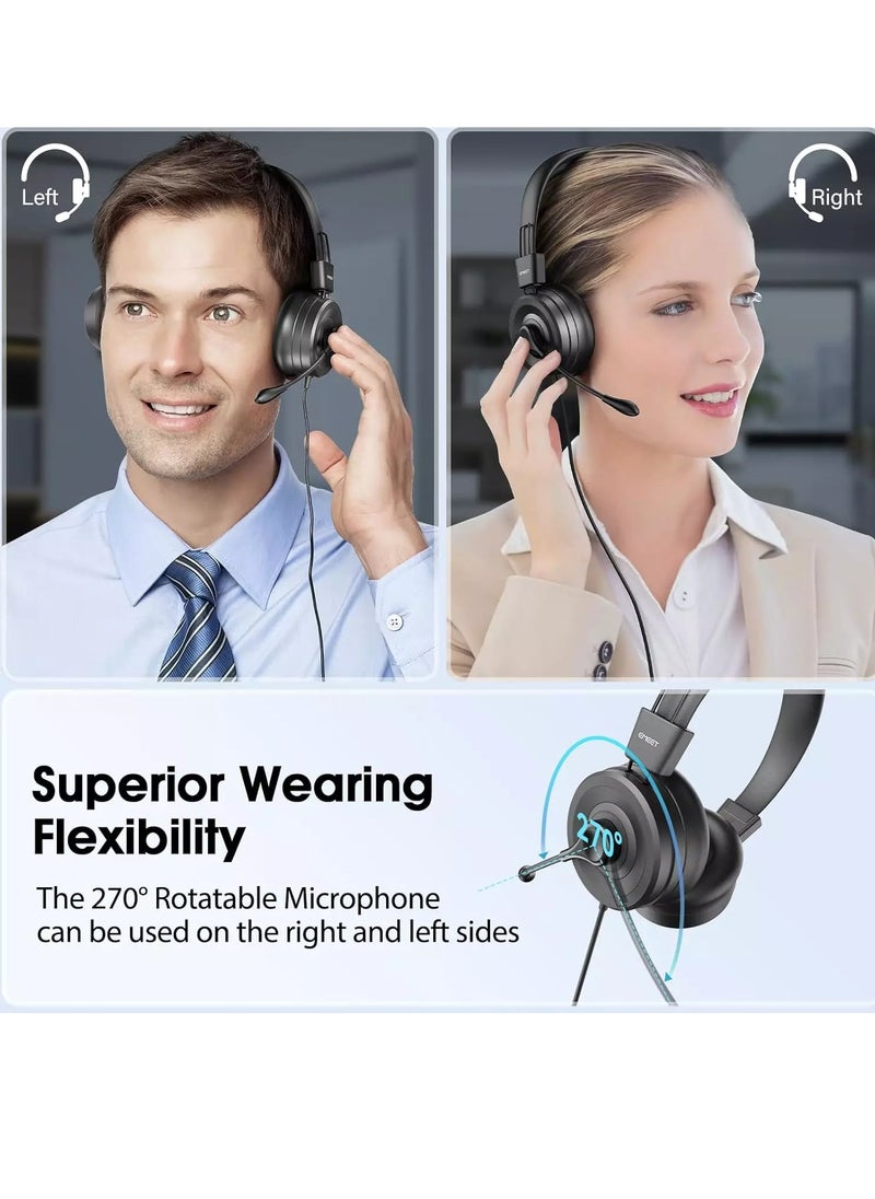 eMeet - HS20 USB Computer Headset with Microphone , Wired Office Headphones with 360° Omni-Directional Mic, USB/3.5mm Jack, in-Line Control, Mute Button, USB Headset for Skype/Call Center/PC/Phones Tablet - Image 1