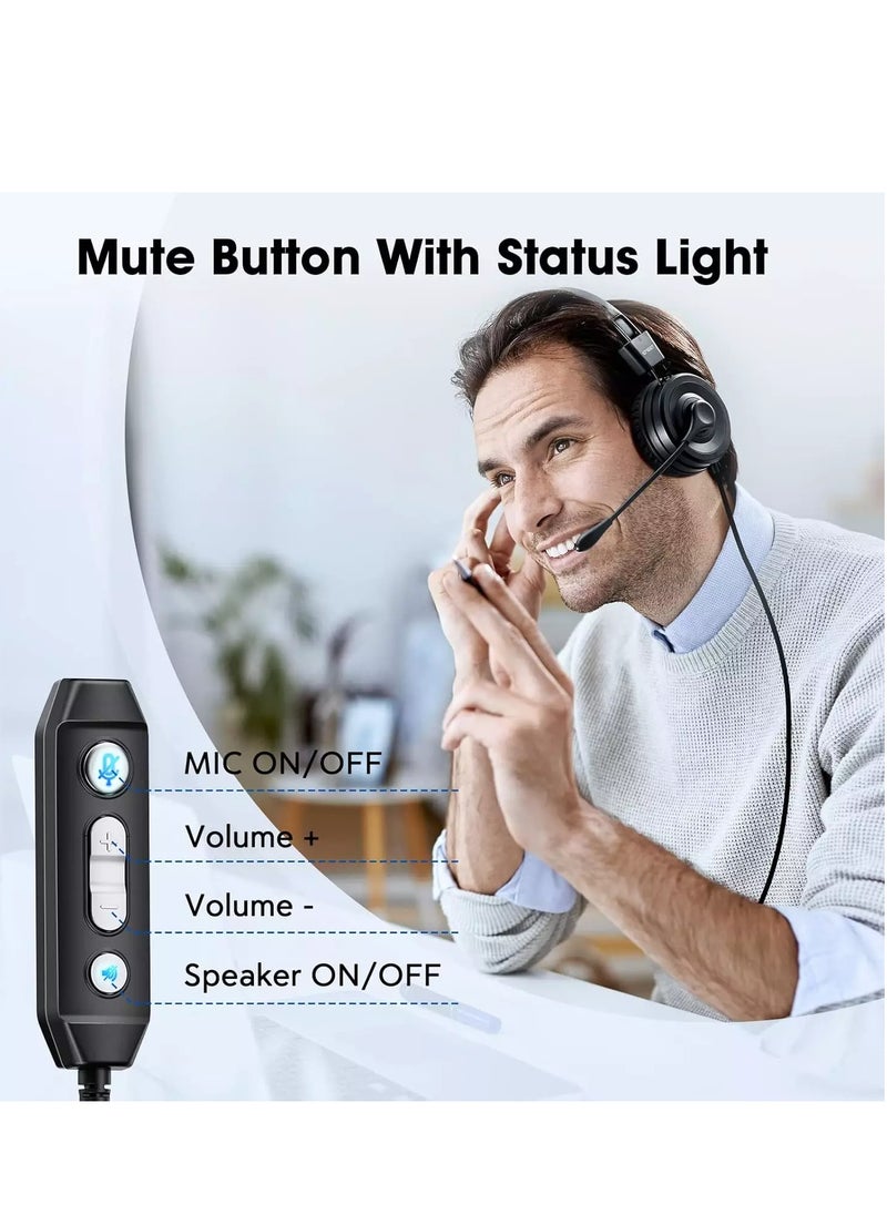 eMeet - HS20 USB Computer Headset with Microphone , Wired Office Headphones with 360° Omni-Directional Mic, USB/3.5mm Jack, in-Line Control, Mute Button, USB Headset for Skype/Call Center/PC/Phones Tablet - Image 1