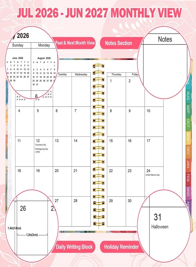 OMEYA Planner 2026-2027: 2026-2027 Academic Planner Weekly and Monthly from Jul. 2026 - Jun. 2027, 6.3" x 8.4", Calendar Planner with Monthly Tabs, Flexible Cover, Thick Paper, Inner Pocket for School Office Supplies(Bloom Floral) - Image 4