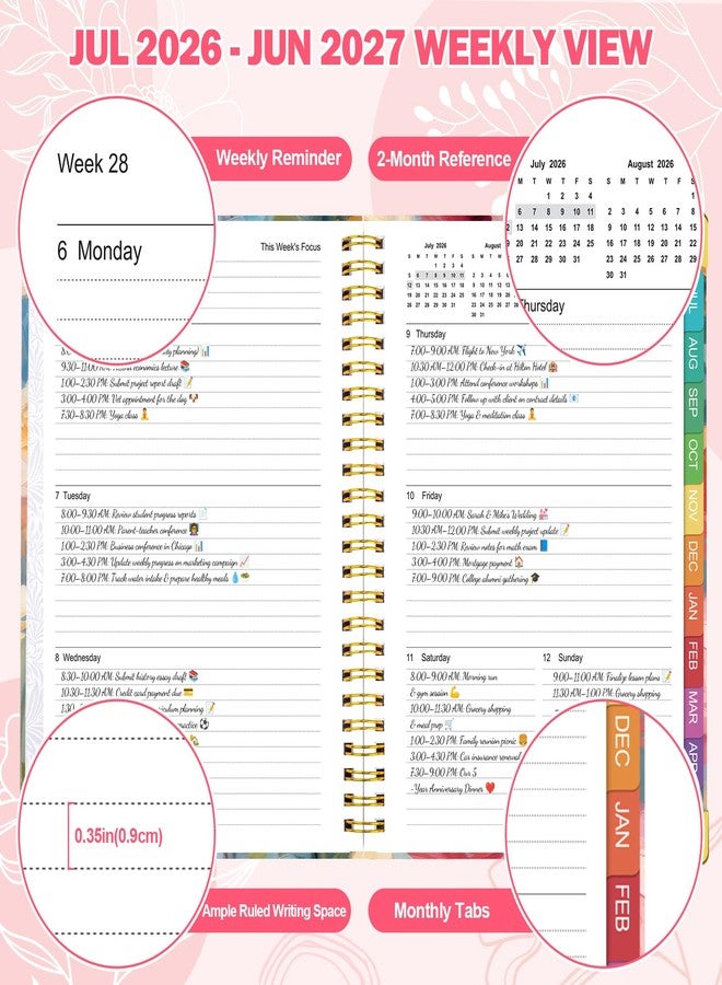 OMEYA Planner 2026-2027: 2026-2027 Academic Planner Weekly and Monthly from Jul. 2026 - Jun. 2027, 6.3" x 8.4", Calendar Planner with Monthly Tabs, Flexible Cover, Thick Paper, Inner Pocket for School Office Supplies(Bloom Floral) - Image 5