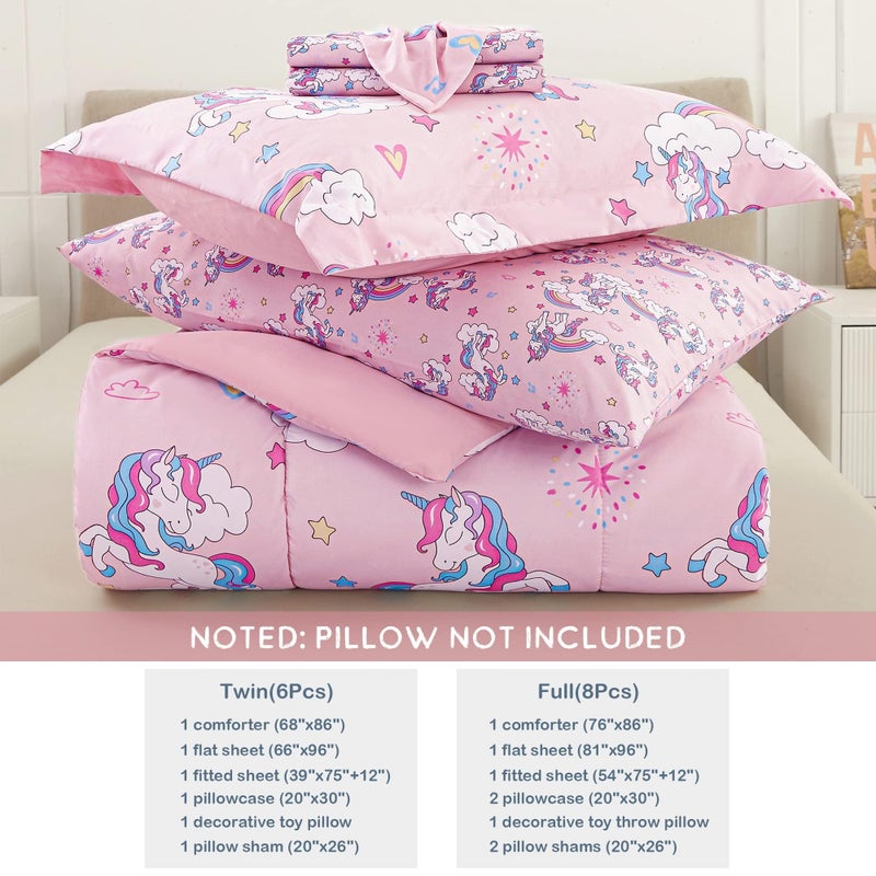 Mooreeke Kids Twin Comforter Sets for Girls 6 Pieces Pink Unicorn Bedding Set for Teens Soft Microfiber Kids Bed in A Bag with Comforter, Sheet Set, Shams and Decorative Toy Pillow All Season - Image 5