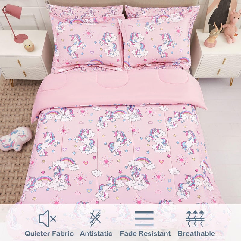 Mooreeke Kids Twin Comforter Sets for Girls 6 Pieces Pink Unicorn Bedding Set for Teens Soft Microfiber Kids Bed in A Bag with Comforter, Sheet Set, Shams and Decorative Toy Pillow All Season - Image 3