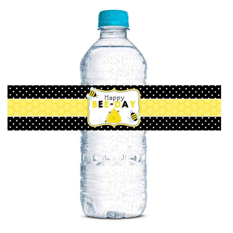 Bumble Bee Birthday Waterproof Water Bottle Sticker Wrappers 20 175 x 85 Wrap Around Labels by AmandaCreation