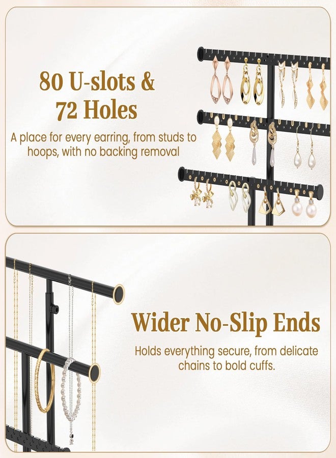 MODOWEY Necklace Holder Organizer Earring Display Stand with Wooden Tray, Metal Adjustable Bracelet Tree Rack for Women Vendor Selling, 6 Tier Tall T Bar Large Storage Tower for Find Jewelry In Second - Image 4