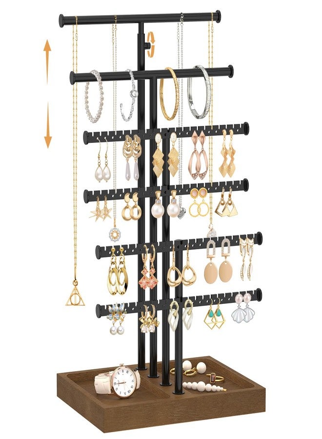 MODOWEY Necklace Holder Organizer Earring Display Stand with Wooden Tray, Metal Adjustable Bracelet Tree Rack for Women Vendor Selling, 6 Tier Tall T Bar Large Storage Tower for Find Jewelry In Second - Image 1