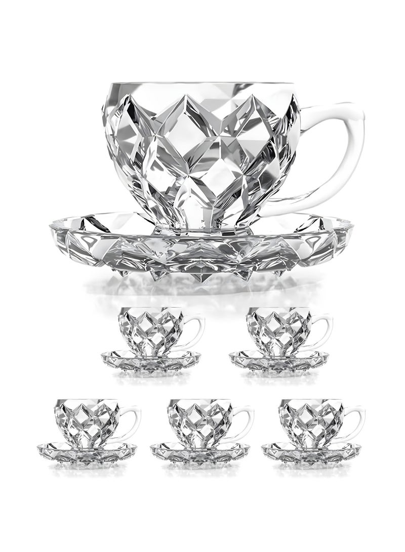 Tea cup and Saucer Set, 100ml - 6 Pack Coffee Mug, Turkish Tea Cup Glasses and Saucers, Cups for Cappuccino Latte Café  - Image 1