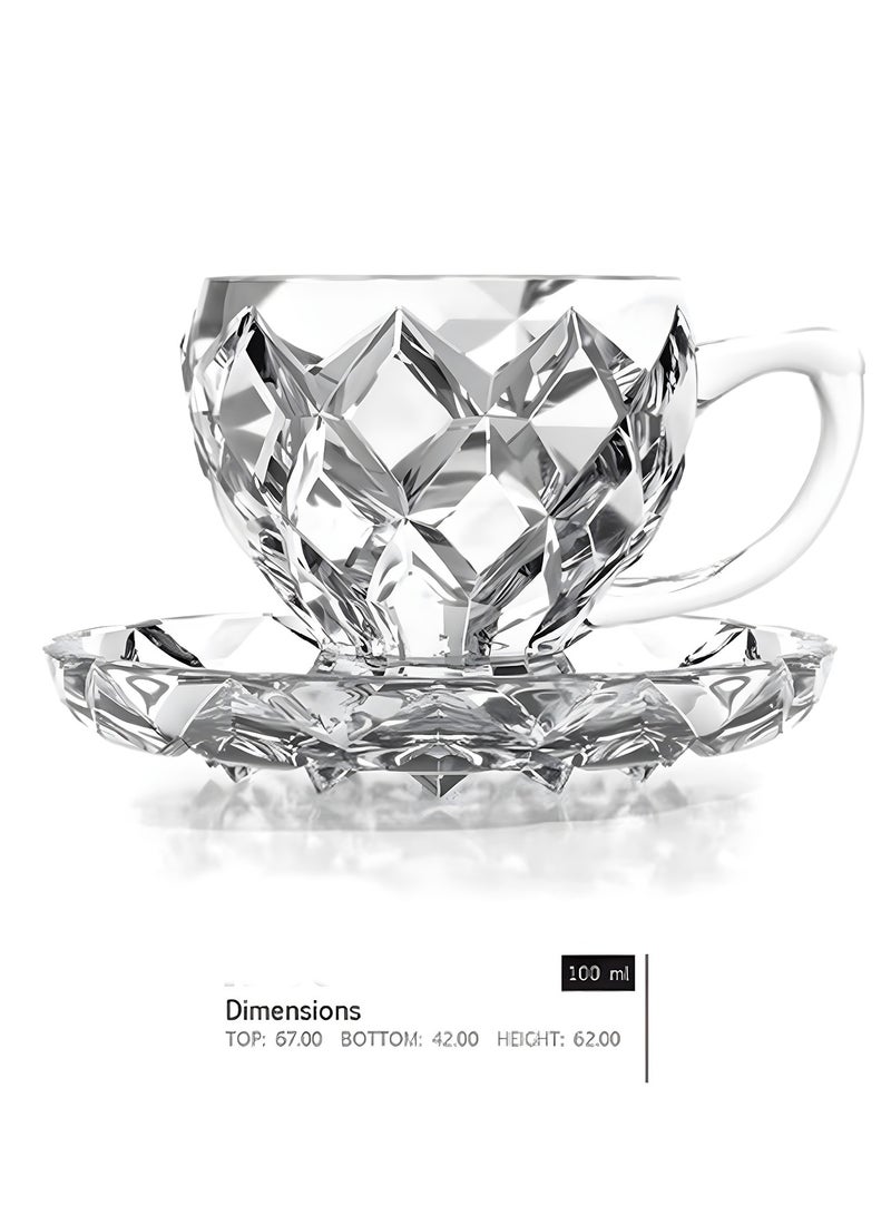 Tea cup and Saucer Set, 100ml - 6 Pack Coffee Mug, Turkish Tea Cup Glasses and Saucers, Cups for Cappuccino Latte Café  - Image 3