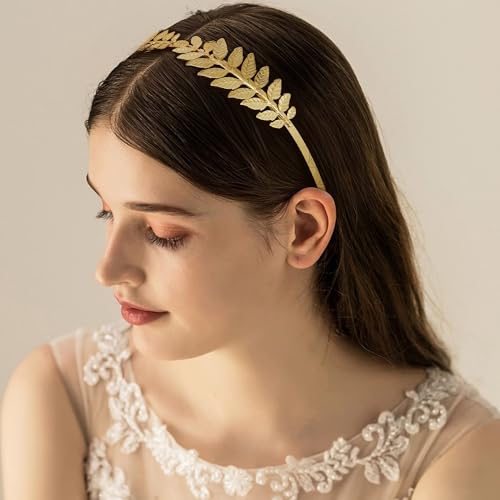Finrezio Greek Goddess Headband Arm Cuff Bridal Jewelry Set Roman Laurel Leaf Branch Crown Armlet Upper Arm Band Bracelet Adjustable (A:Gold tone) - Image 5
