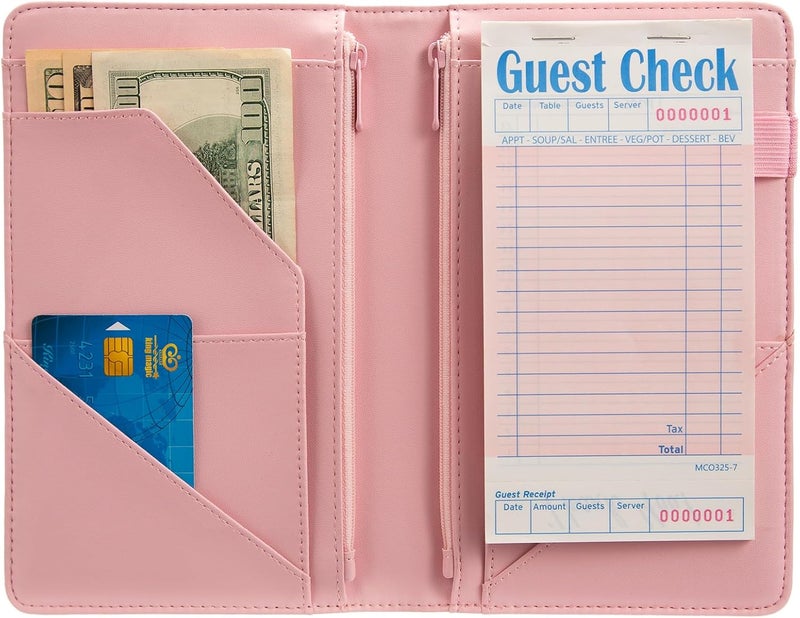 BECEERE Store Pink Server Book, Server Books for Waitress, Waitress Book with 2 Zipper Pocket, Cute Server Book, Server Note Pads Waitress Book with Money Pocket Fit Server Apron (Pink Mushroom) - Image 2
