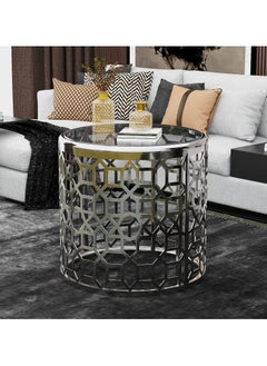 RIGID Stainless Steel Round Coffee Table with Glass Top  62.5x65x65cm  - Image 1