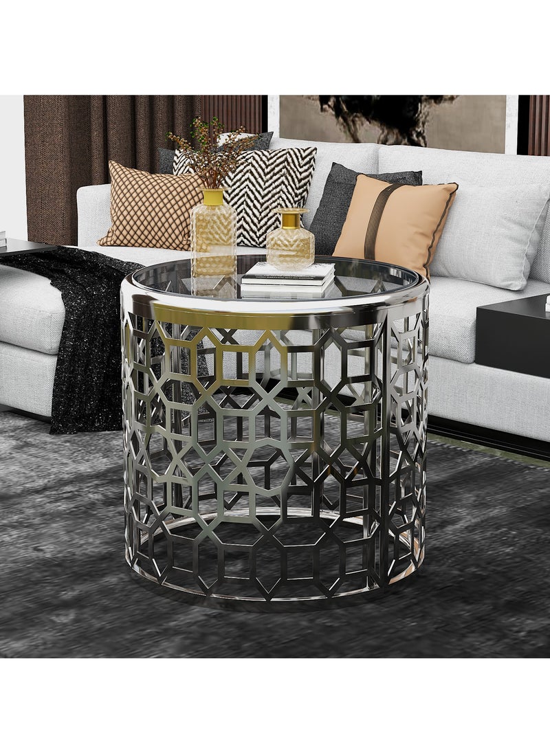 RIGID - Stainless Steel Round Coffee Table with Glass Top  62.5x65x65cm - Image 1